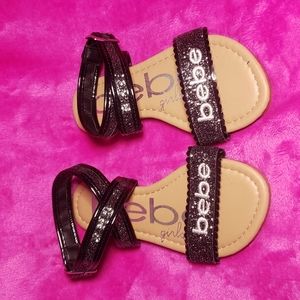 Black, bebe girls sandals, size 12